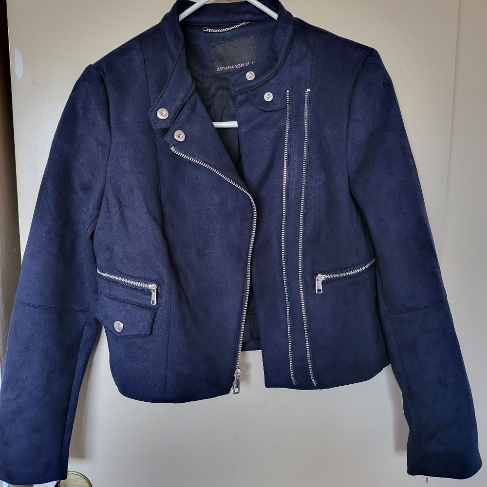 Banana Republic blue suede moto jacket